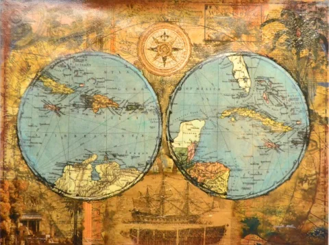 Carribean Globe, Acrylic on canvas by Margaritte Antillion