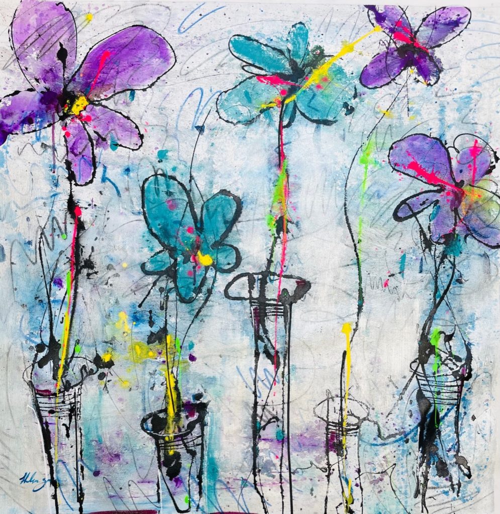 Fleurs Abstracto Silver II, Oil on canvas by Helen Zarin