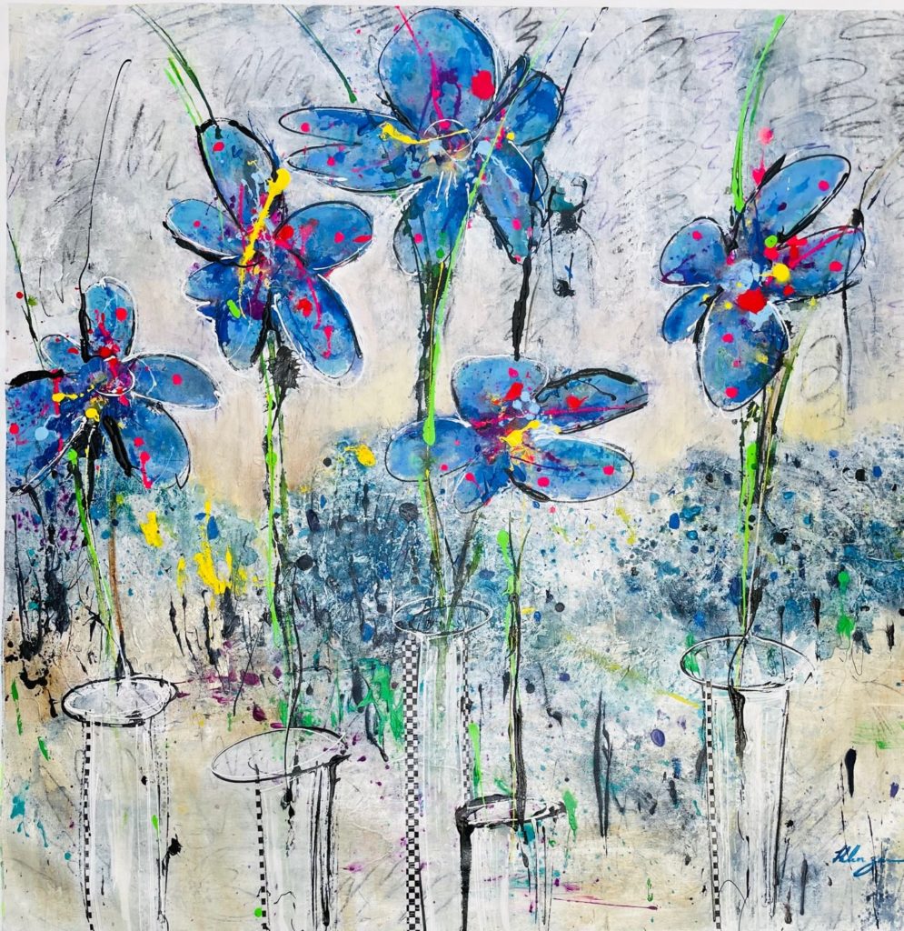 Fleurs Abstracto Silver II, Oil on canvas by Helen Zarin