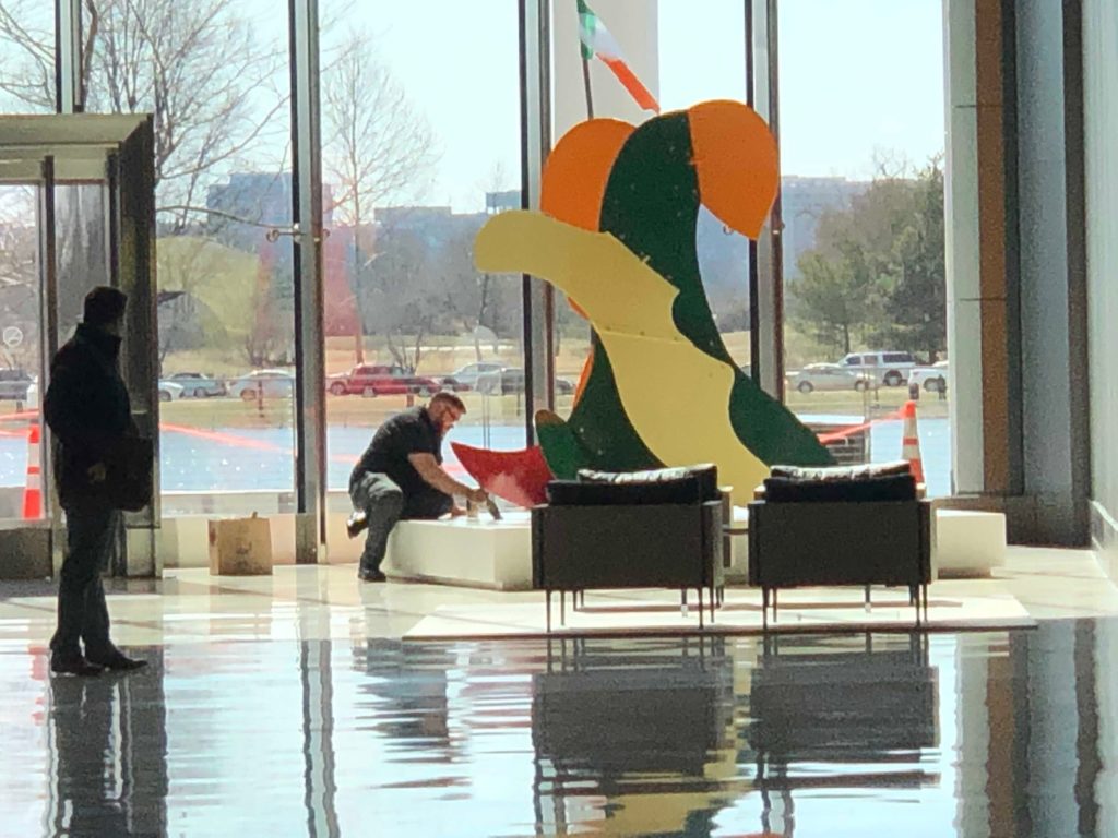 Colorful sculpture in a building lobby at The Wharf, Washington, DC
